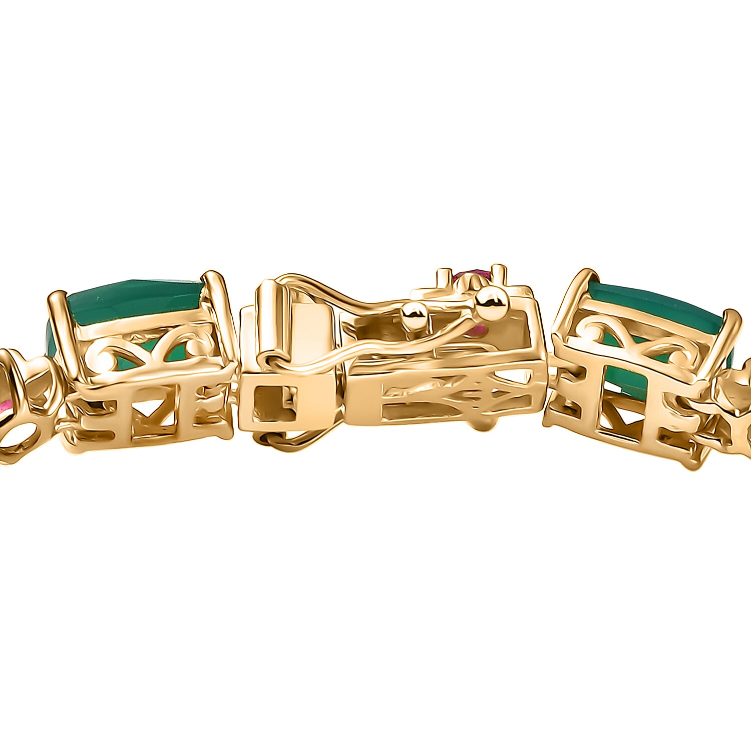 EverTrue Verde Onyx and Lab Created Ruby 20.65 ctw Bloom Link Bracelet in 18K YG Plated (8.00 In)