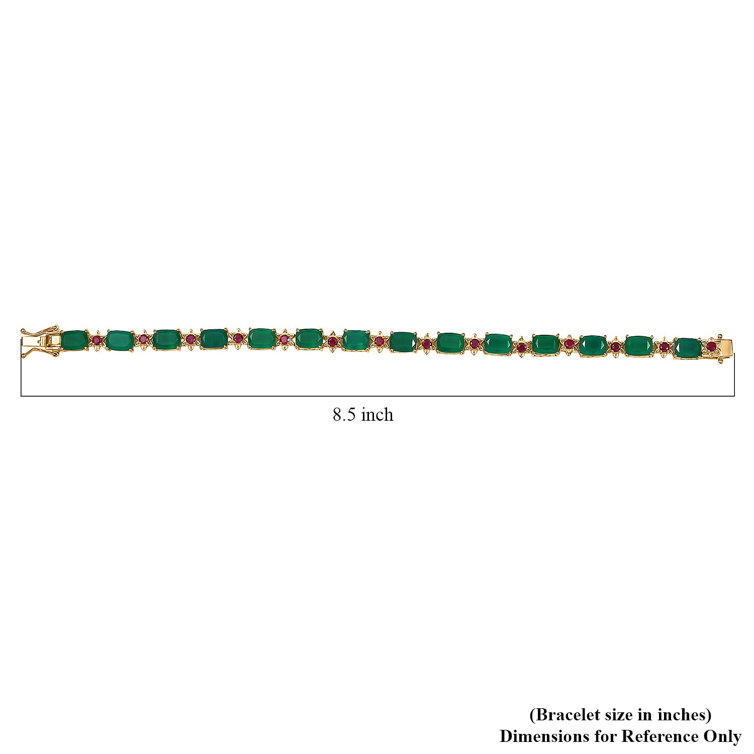 EverTrue Verde Onyx and Lab Created Ruby 20.65 ctw Bloom Link Bracelet in 18K YG Plated (8.00 In)