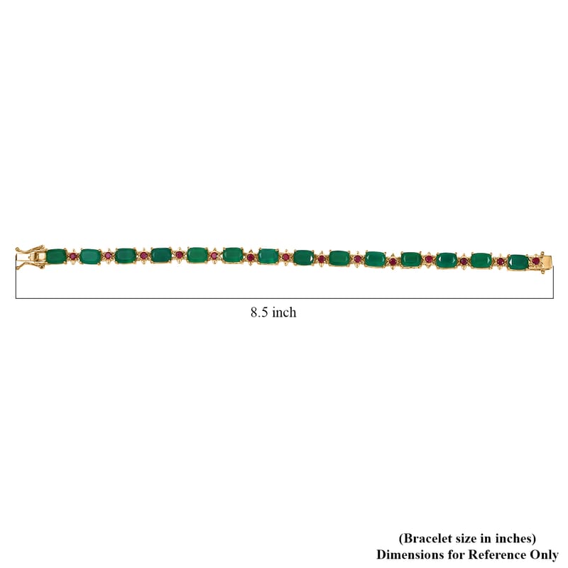 EverTrue Verde Onyx and Lab Created Ruby 20.65 ctw Bloom Link Bracelet in 18K YG Plated (8.00 In)