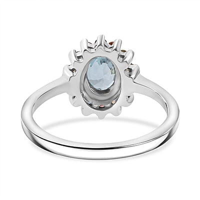 D'Joy Premium Cambodian Blue Zircon and Multi Sapphire 1.50 ctw Royal Bloom Ring in Rhodium Over Sterling Silver (Size 10.0) 