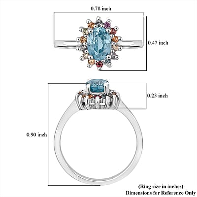 D'Joy Premium Cambodian Blue Zircon and Multi Sapphire 1.50 ctw Royal Bloom Ring in Rhodium Over Sterling Silver (Size 10.0) 