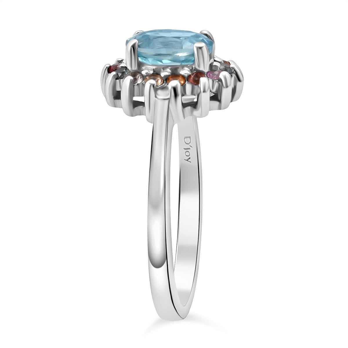 D'Joy Premium Cambodian Blue Zircon and Multi Sapphire 1.50 ctw Royal Bloom Ring in Rhodium Over Sterling Silver (Size 9.0)
