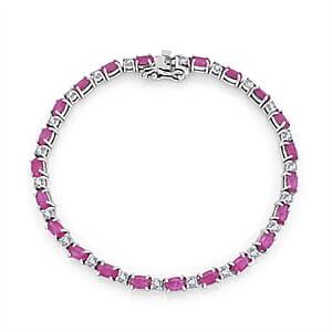 D'Joy Mozambique Ruby and Moissanite 6.85 ctw Royal Line Bracelet in Rhodium Over Sterling Silver (6.50 In) (Del. In 8-10 Days)