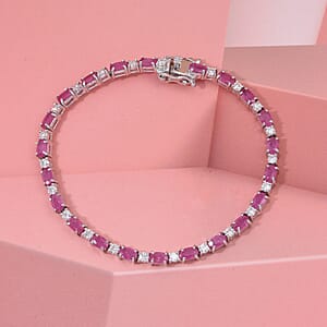 D'Joy Montepuez Ruby and Moissanite 6.85 ctw Royal Line Bracelet in Rhodium Over Sterling Silver (6.50 In) (Del. In 8-10 Days)