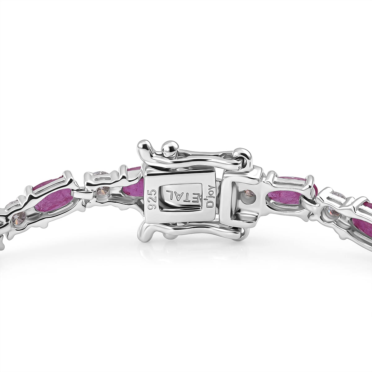 D'Joy Mozambique Ruby and Moissanite 6.85 ctw Royal Line Bracelet in Rhodium Over Sterling Silver (6.50 In) (Del. In 8-10 Days) image number 3
