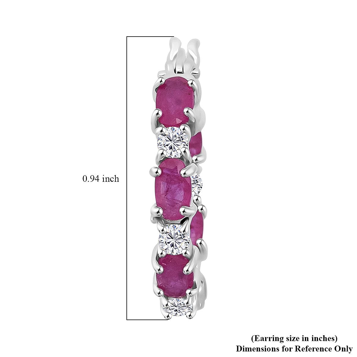 D'Joy Montepuez Ruby and Moissanite 4.25 ctw Royal Line Hoop Earrings in Rhodium Over Sterling Silver  image number 4