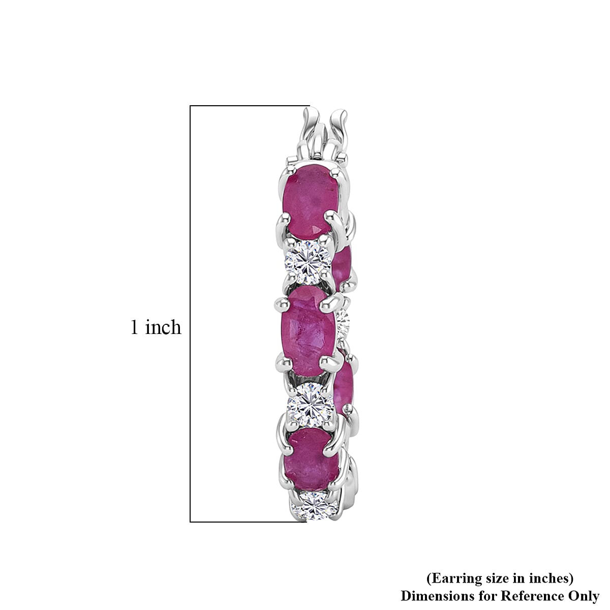 D'Joy Montepuez Ruby and Moissanite 4.25 ctw Royal Line Hoop Earrings in Rhodium Over Sterling Silver  (Del. In 8-10 Days) image number 5