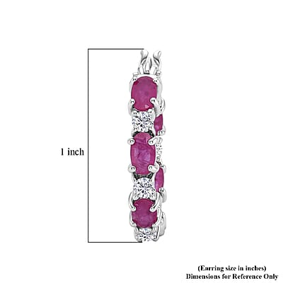 D'Joy Montepuez Ruby and Moissanite 4.25 ctw Royal Line Hoop Earrings in Rhodium Over Sterling Silver