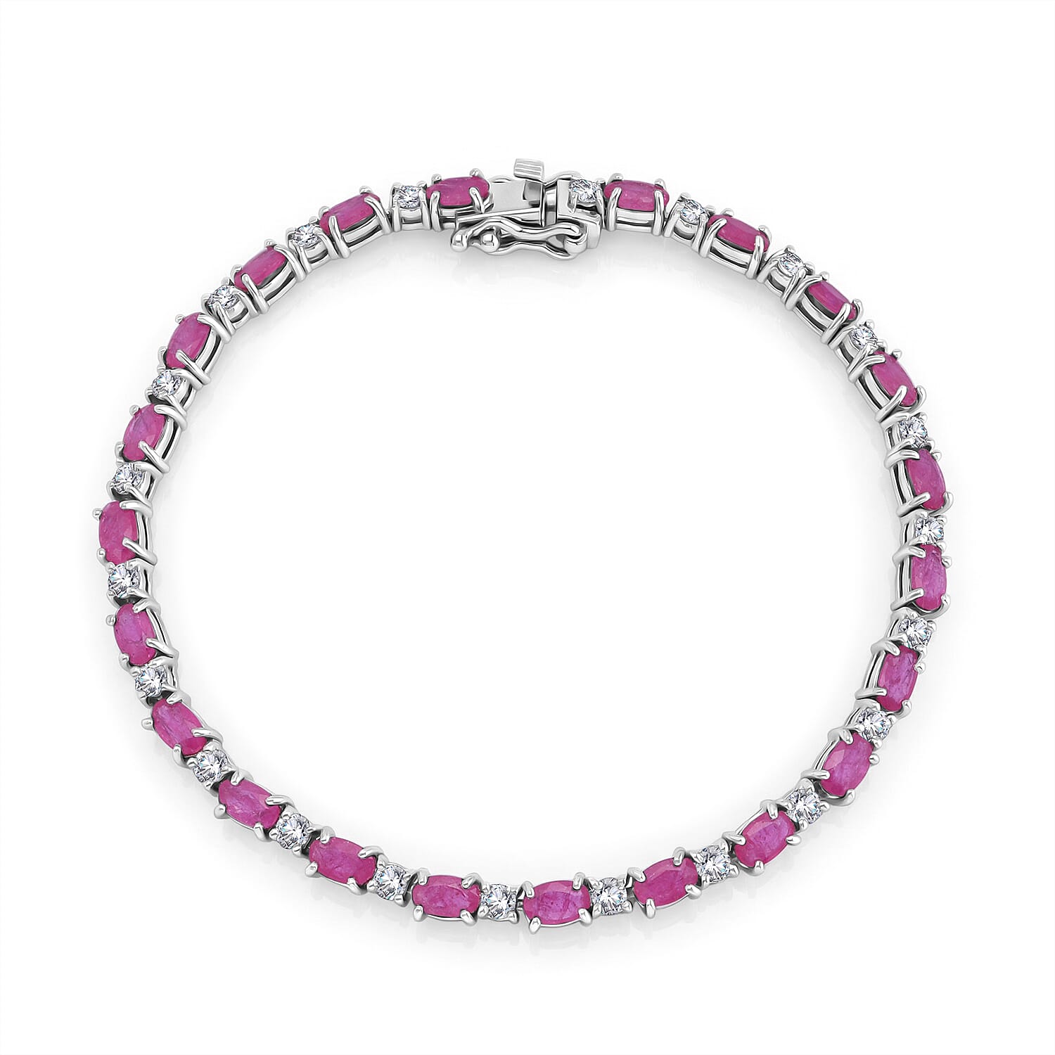 D'Joy Montepuez Ruby and Moissanite 7.50 ctw Royal Line Bracelet in Rhodium Over Sterling Silver (7.25 In)