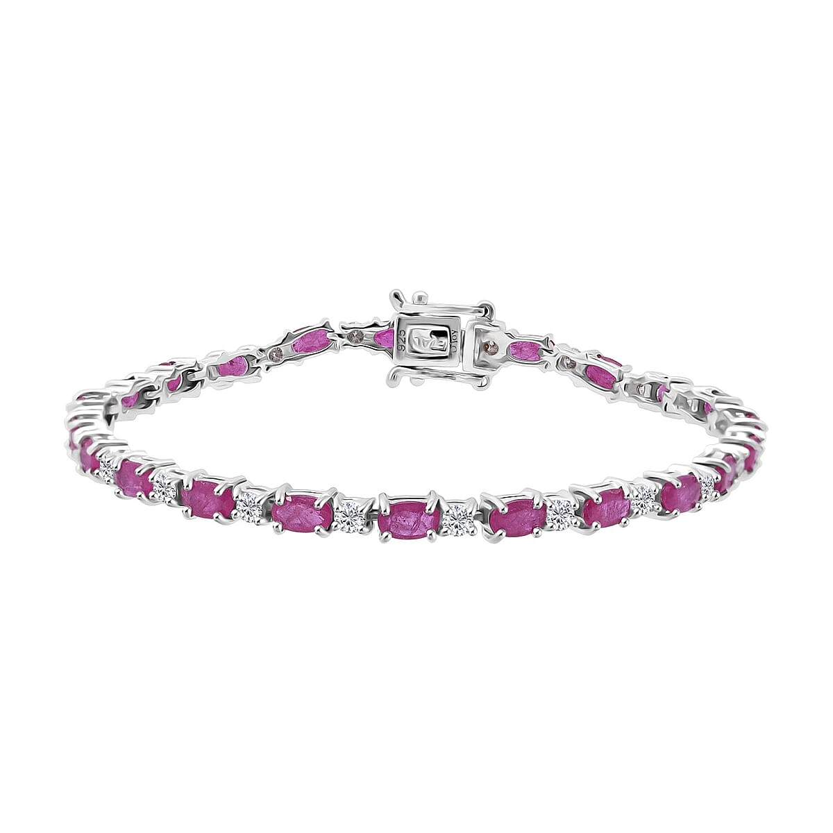 D'Joy Mozambique Ruby and Moissanite 7.50 ctw Bracelet in Rhodium Over Sterling Silver (7.25 In) image number 0