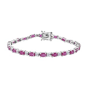 D'Joy Mozambique Ruby and Moissanite 7.50 ctw Bracelet in Rhodium Over Sterling Silver (7.25 In)