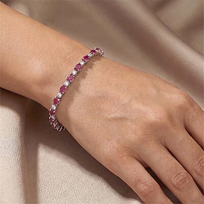 D'Joy Montepuez Ruby and Moissanite 7.50 ctw Royal Line Bracelet in Rhodium Over Sterling Silver (7.25 In)