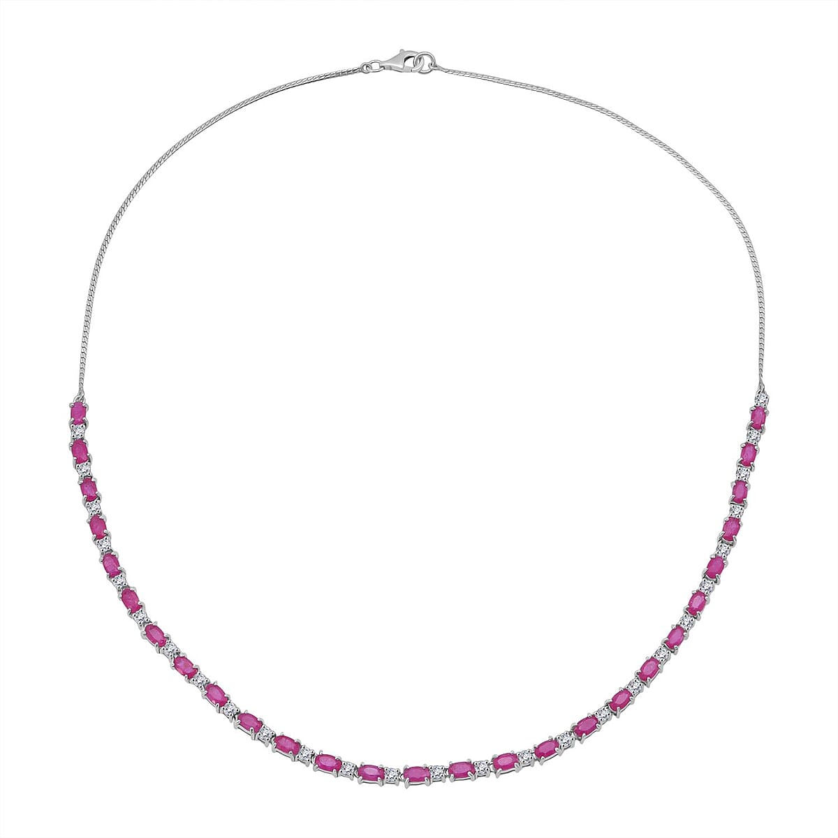 D'Joy Mozambique Ruby and Moissanite 9.40 ctw Necklace 18 Inches in Rhodium Over Sterling Silver image number 0