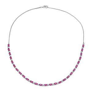 D'Joy Mozambique Ruby and Moissanite 9.40 ctw Necklace 18 Inches in Rhodium Over Sterling Silver