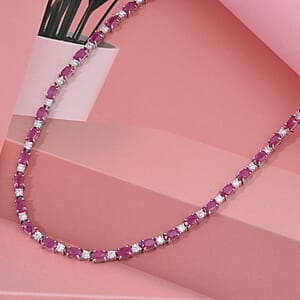 D'Joy Mozambique Ruby and Moissanite 9.40 ctw Necklace 18 Inches in Rhodium Over Sterling Silver