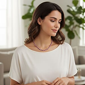 D'Joy Mozambique Ruby and Moissanite 9.40 ctw Necklace 18 Inches in Rhodium Over Sterling Silver