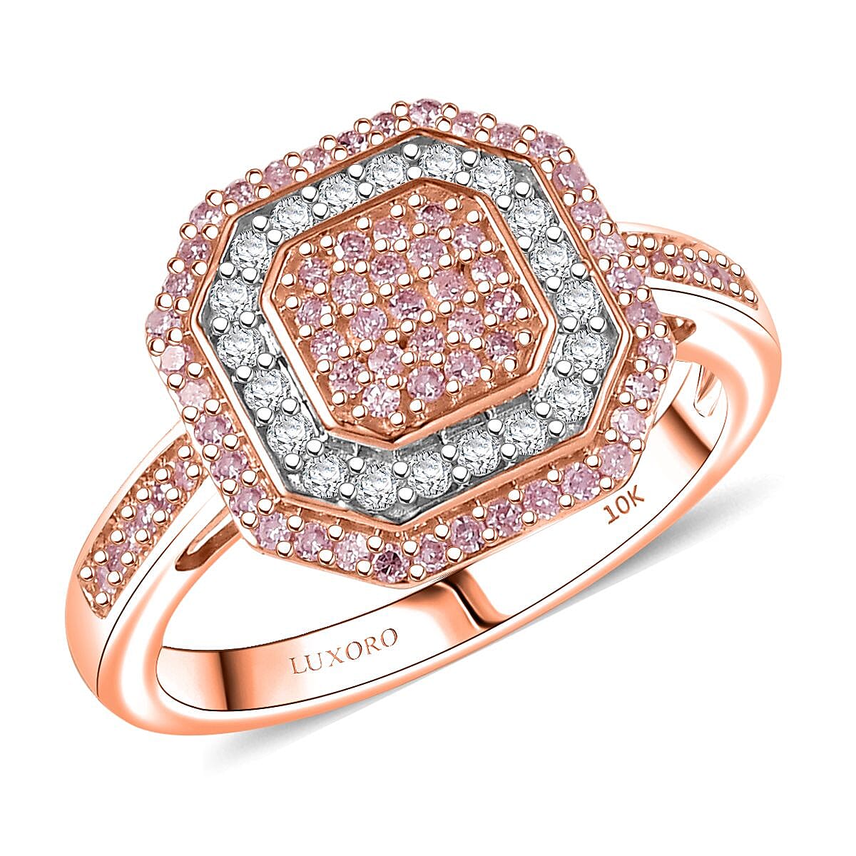 Luxoro Natural Pink and White Diamond I2 0.50 ctw Ring in 10K Rose Gold (Size 10.0) image number 0