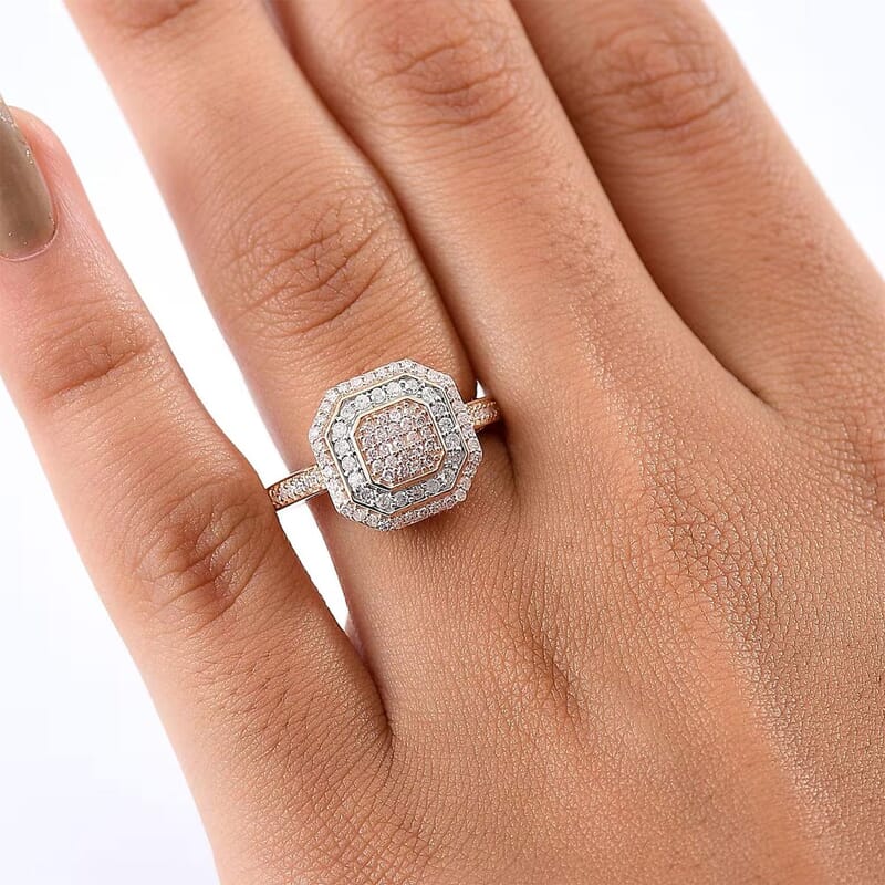 Luxoro Natural Pink and White Diamond I2 0.50 ctw Art Deco Ring in 10K Rose Gold (Size 10.0)