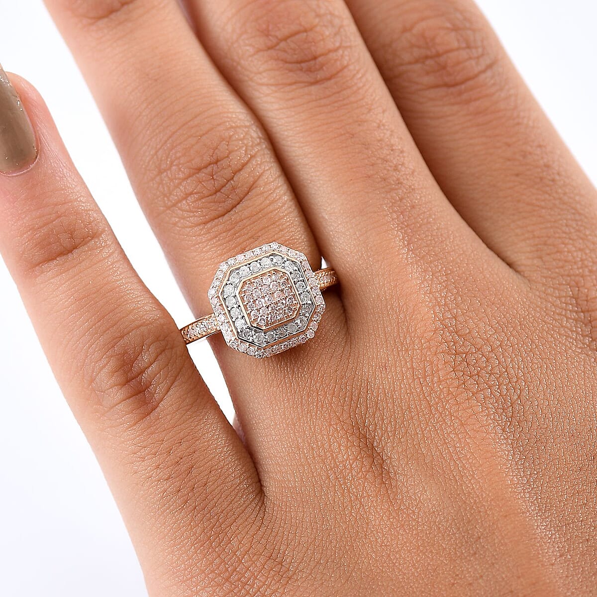 Luxoro Natural Pink and White Diamond I2 0.50 ctw Ring in 10K Rose Gold (Size 10.0) image number 2