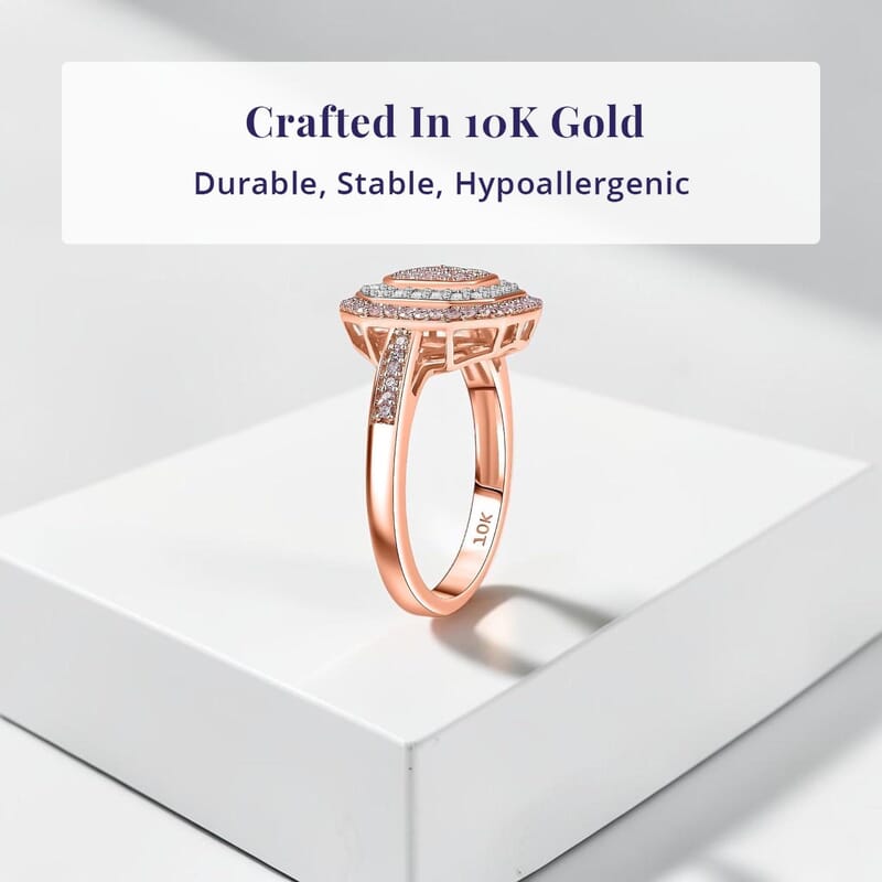 Luxoro Natural Pink and White Diamond I2 0.50 ctw Art Deco Ring in 10K Rose Gold (Size 10.0)