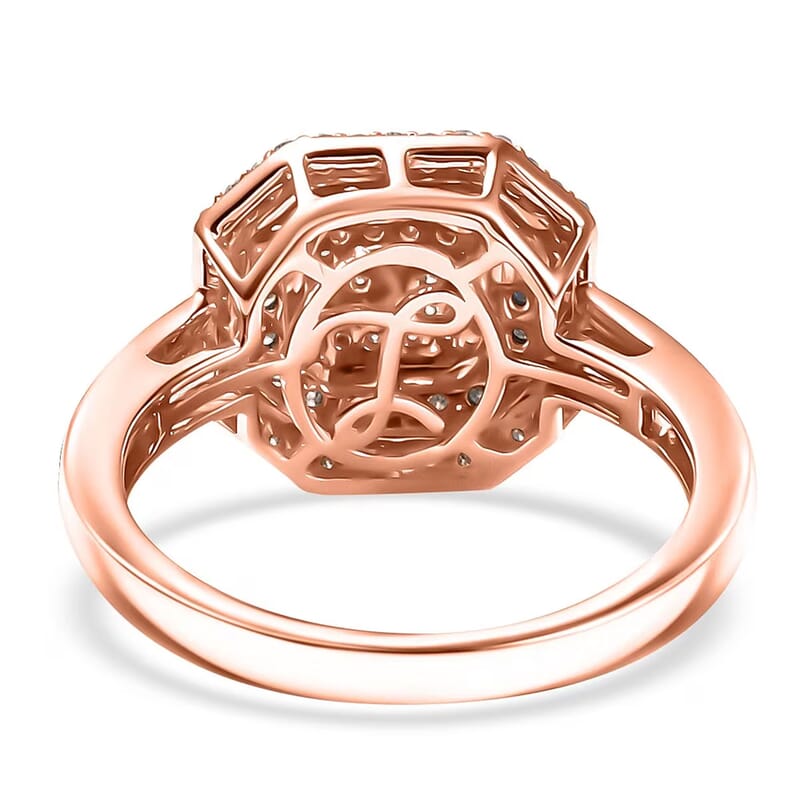 Luxoro Natural Pink and White Diamond I2 0.50 ctw Art Deco Ring in 10K Rose Gold (Size 10.0)