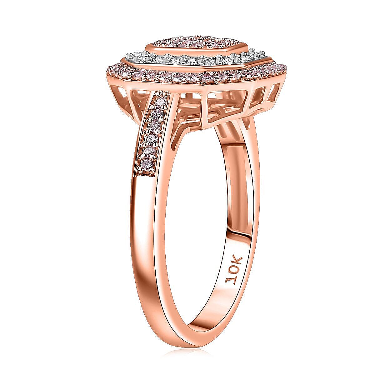 Luxoro 10K Rose Gold Natural Pink and White Diamond (I2) Art Deco Ring (Size 10.5) 0.50 ctw image number 3