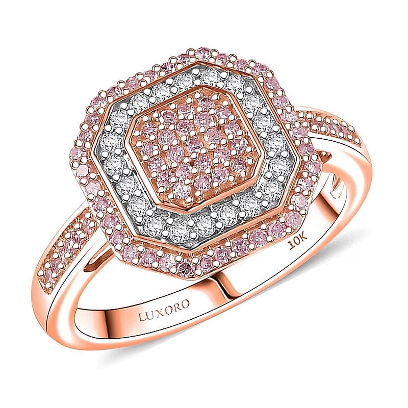 Luxoro 10K Rose Gold Natural Pink and White Diamond (I2) Art Deco Ring (Size 12.0) 0.50 ctw