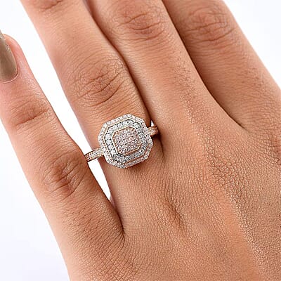 Luxoro 10K Rose Gold Natural Pink and White Diamond (I2) Art Deco Ring (Size 12.0) 0.50 ctw