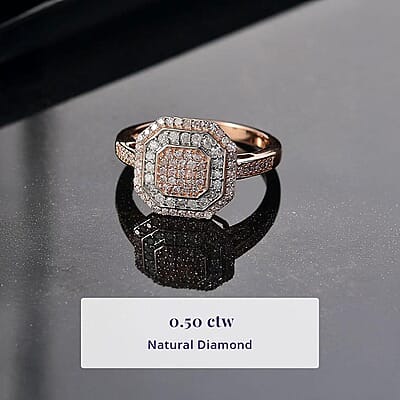 Luxoro 10K Rose Gold Natural Pink and White Diamond (I2) Art Deco Ring (Size 12.0) 0.50 ctw