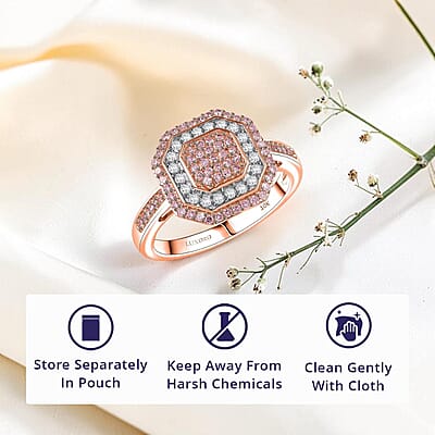 Luxoro 10K Rose Gold Natural Pink and White Diamond (I2) Art Deco Ring (Size 12.0) 0.50 ctw