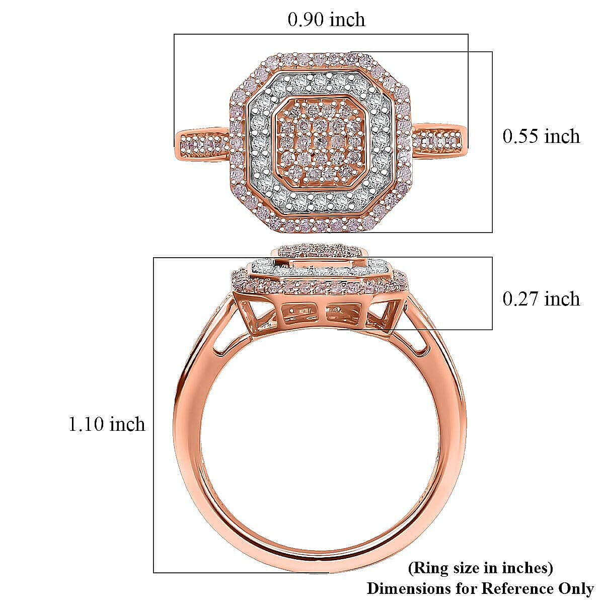 Luxoro 10K Rose Gold Natural Pink and White Diamond (I2) Art Deco Ring (Size 12.0) 0.50 ctw image number 5