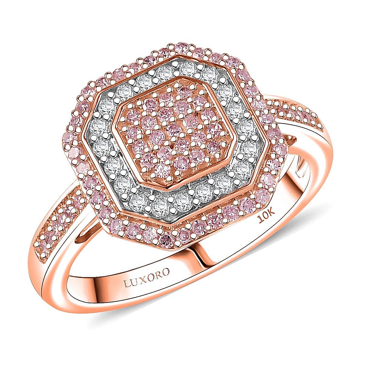 Luxoro 10K Rose Gold Natural Pink and White Diamond (I2) Art Deco Ring (Size 6.5) 0.50 ctw image number 0