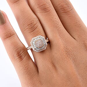 Luxoro 10K Rose Gold Natural Pink and White Diamond (I2) Art Deco Ring (Size 6.5) 0.50 ctw