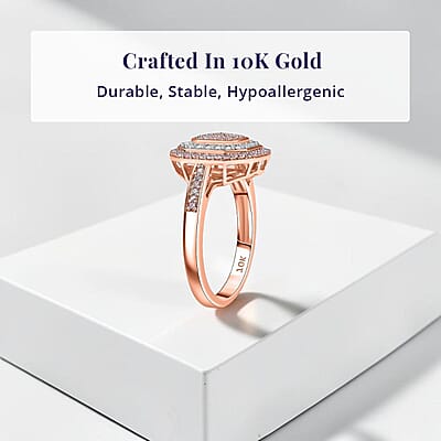 Luxoro Natural Pink and White Diamond I2 0.50 ctw Art Deco Ring in 10K Rose Gold (Size 7.0)