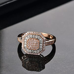 Luxoro Natural Pink and White Diamond I2 0.50 ctw Art Deco Ring in 10K Rose Gold (Size 8.0)