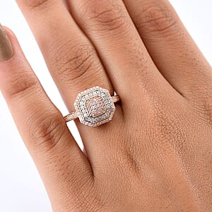 Luxoro Natural Pink and White Diamond I2 0.50 ctw Art Deco Ring in 10K Rose Gold (Size 9.0)