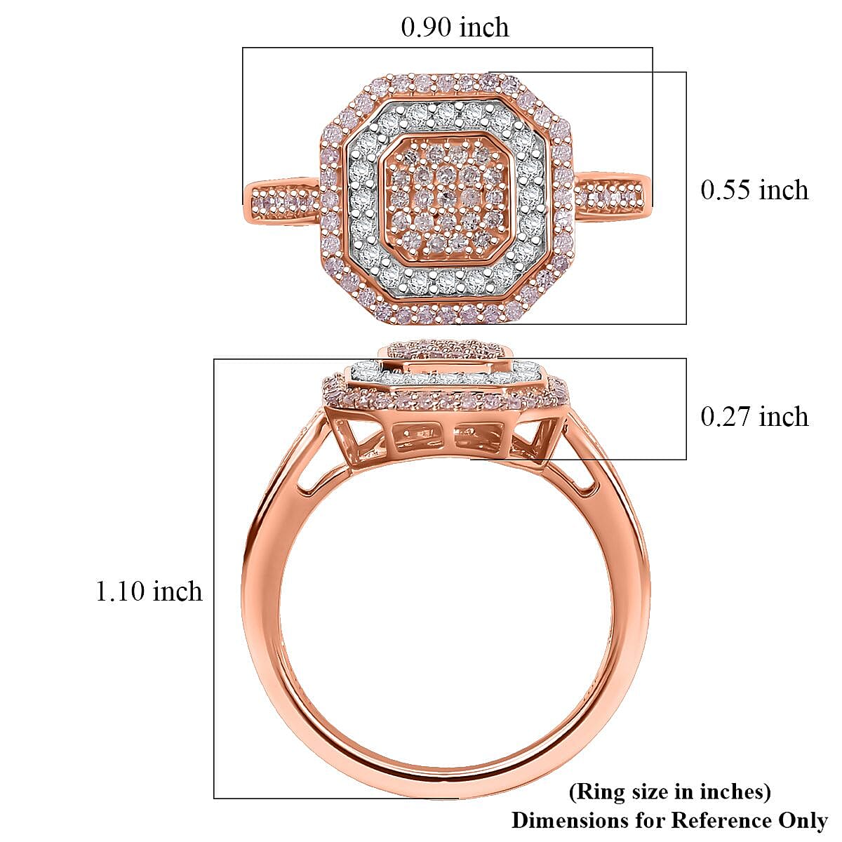 Luxoro Natural Pink and White Diamond I2 0.50 ctw Art Deco Ring in 10K Rose Gold (Size 9.0) image number 5