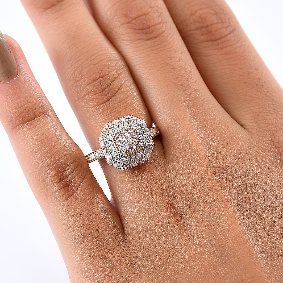 Luxoro 10K Rose Gold Natural Pink and White Diamond (I2) Art Deco Ring (Size 9.5) 0.50 ctw image number 2