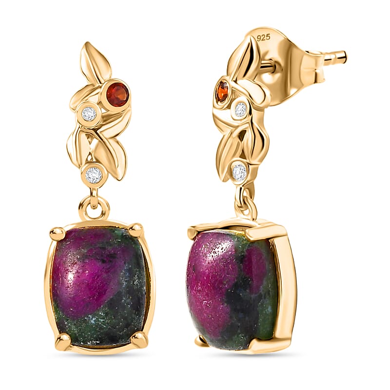 EverTrue Ruby Zoisite and Multi Gemstone 9.80 ctw Earrings in 18K YG Plated