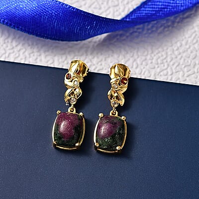 EverTrue Ruby Zoisite and Multi Gemstone 9.80 ctw Earrings in 18K YG Plated