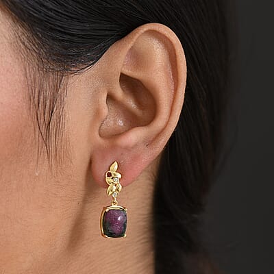 EverTrue Ruby Zoisite and Multi Gemstone 9.80 ctw Earrings in 18K YG Plated