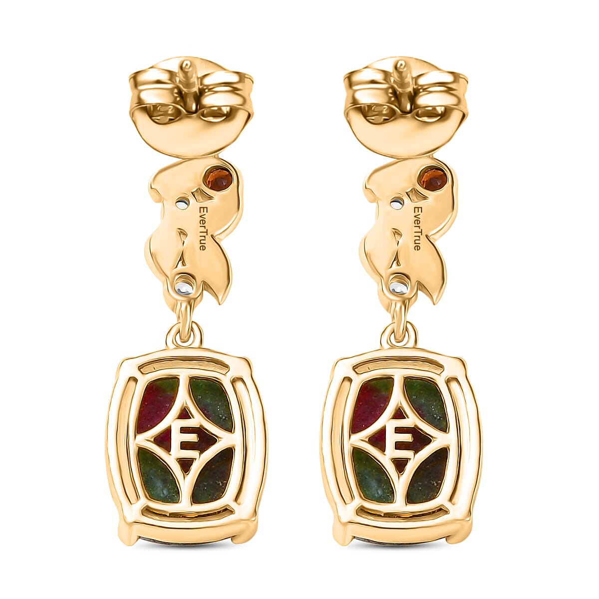 EverTrue Ruby Zoisite and Multi Gemstone 9.80 ctw Earrings in 18K YG Plated