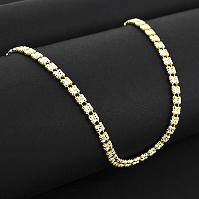 Italian Diamond Cut ICE Round Necklace in 14K YG and Rhodium Over Sterling Silver 12.71 Grams 18 Inches
