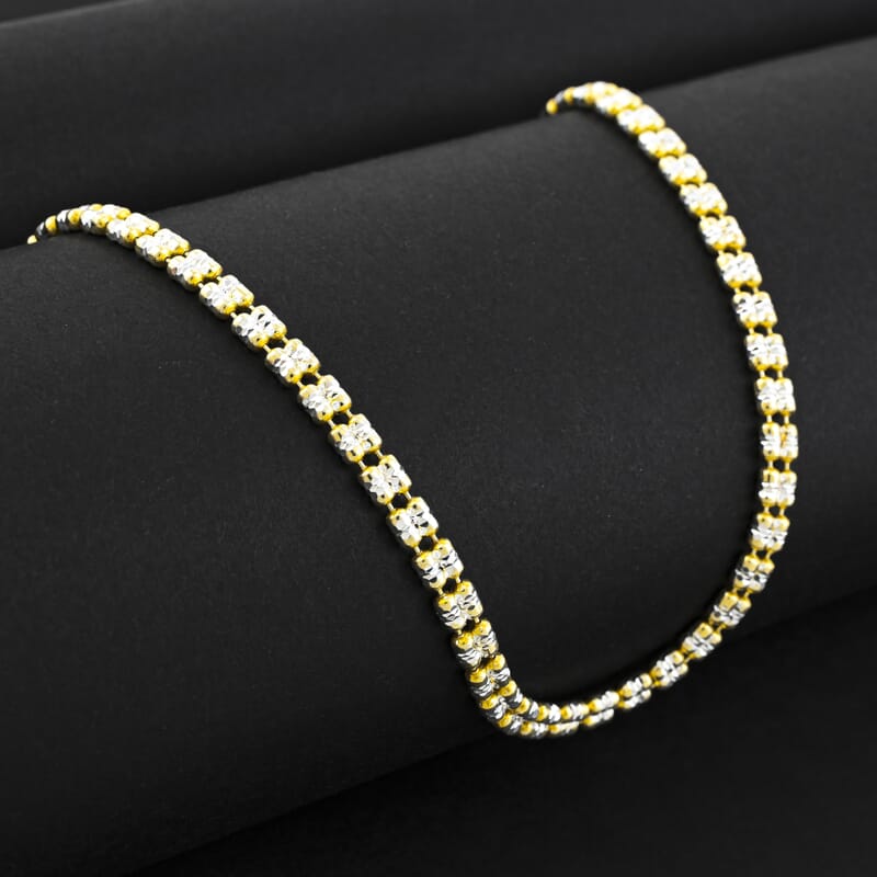 Italian Diamond Cut ICE Round Necklace in 14K YG and Rhodium Over Sterling Silver 12.71 Grams 18 Inches
