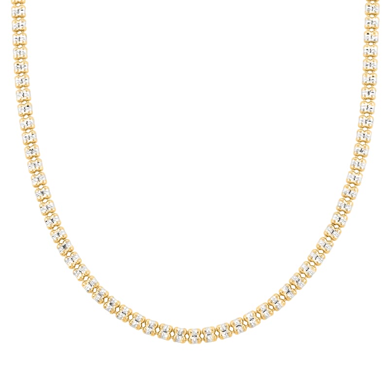 Italian Diamond Cut ICE Round Necklace in 14K YG and Rhodium Over Sterling Silver 12.71 Grams 18 Inches