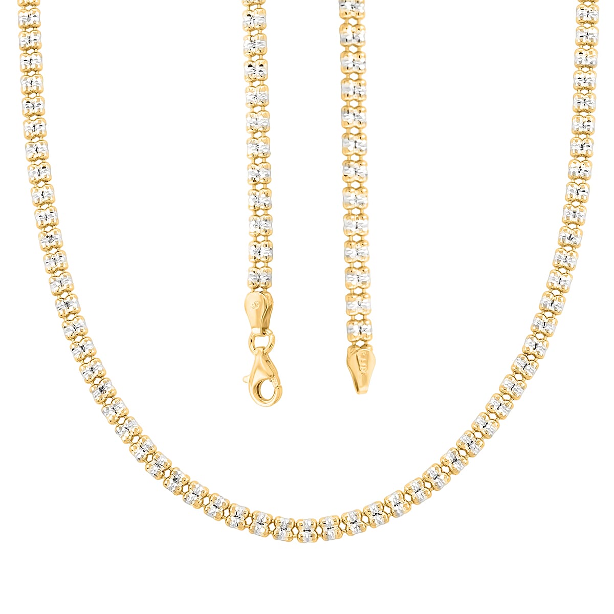 Made In Italy Diamond Cut ICE Round Necklace in 14K YG and Rhodium Over Sterling Silver 12.71 Grams 18 Inches image number 4