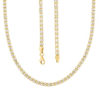 Italian Diamond Cut ICE Round Necklace in 14K YG and Rhodium Over Sterling Silver 12.71 Grams 18 Inches