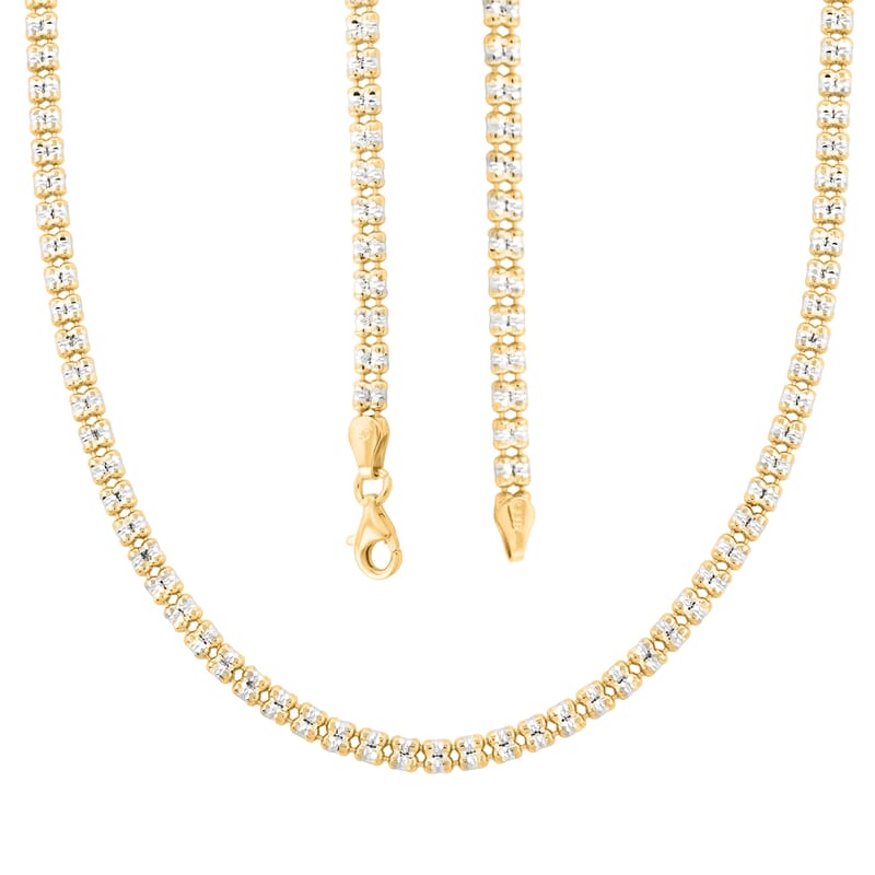 Italian Diamond Cut ICE Round Necklace in 14K YG and Rhodium Over Sterling Silver 12.71 Grams 18 Inches