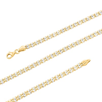 Italian Diamond Cut ICE Round Necklace in 14K YG and Rhodium Over Sterling Silver 12.71 Grams 18 Inches