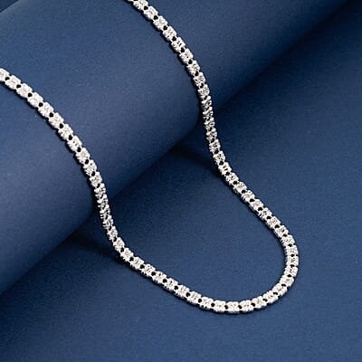 Italian Diamond Cut ICE Round 2-Row Necklace in Rhodium Over Sterling Silver 13.26 Grams 18 Inches